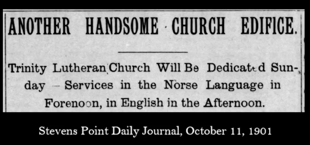 Stevens Point Journal Article referencing the Historic Trinity Lutheran Church of Stevens Point, WI.