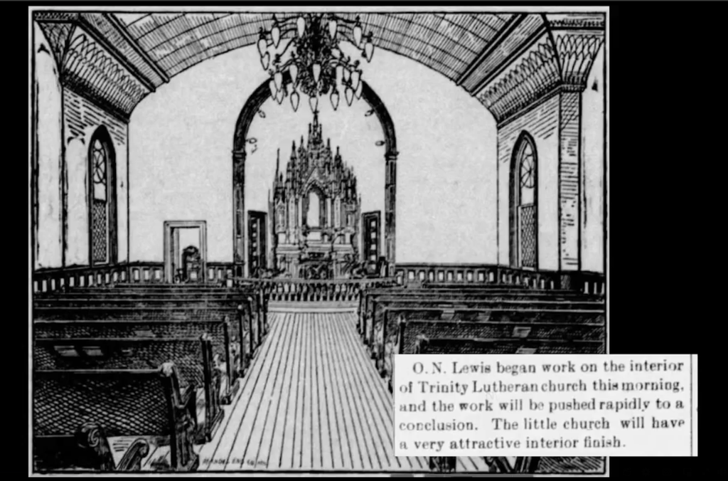Drawing of the original interior of the Historic Trinity Lutheran Church of Stevens Point, WI.