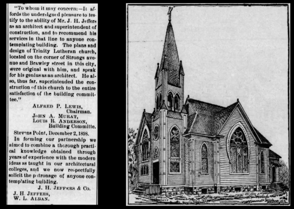 Drawing of the original Historic Trinity Lutheran Church of Stevens Point, WI.